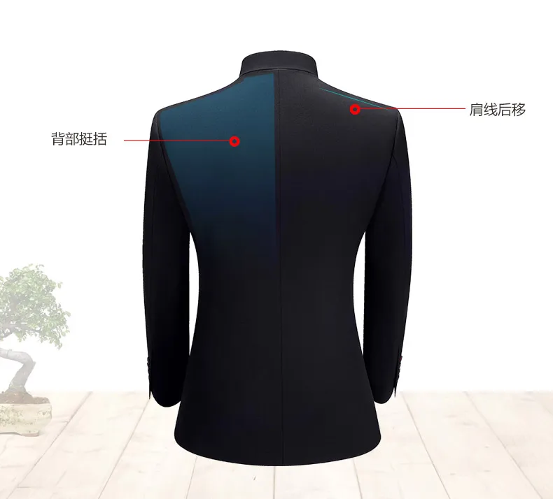 Description Picture 5 of itemMen's Stand Collar Chinese Style Slim Fit Two Piece Suit Set / Male Zhong Shan Blazer Jacket Coat Pants Trousers 2 Pcs