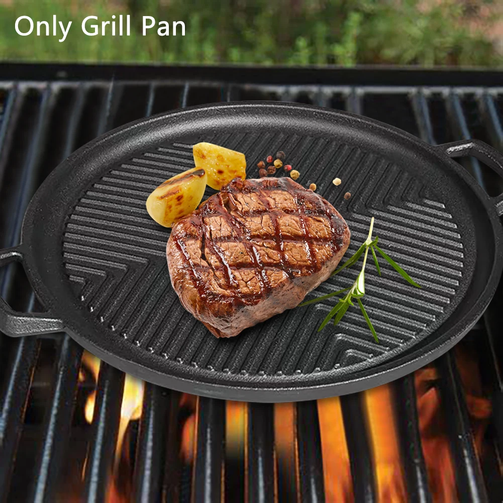 Round Threaded Frying Pan Korean Style BBQ Grill Pan with Ear Handle Non  Stick Stovetop Barbecue Plate for Outdoor Camping - AliExpress