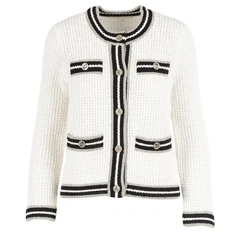 

2020 New Women's Knit Cardigan Hollow Out Ladies O-neck Single Breasted Knitwear Sweater Short With Pockets Long Sleeve Coat