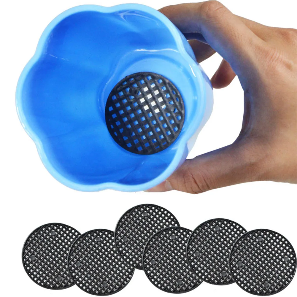 

50PCS Planter Pot Flower Pot Mesh Pad Bottom Grid Hole Mat Round Black Screen For Garden Bonsai Plant Drainage Soporte Maceta