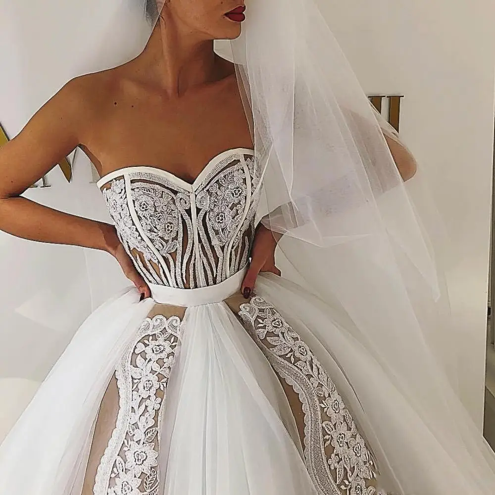 Элегантные красивые кружевные свадебные платья, пушистые Бальные платья с аппликацией и открытыми плечами, Свадебные платья Vestido De Noiva