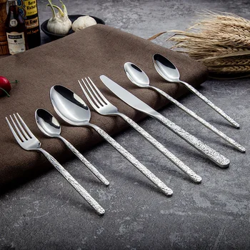 

Cutlery knife and fork European Embossed Western Tableware Retro Stainless Steel knife and fork Spoon