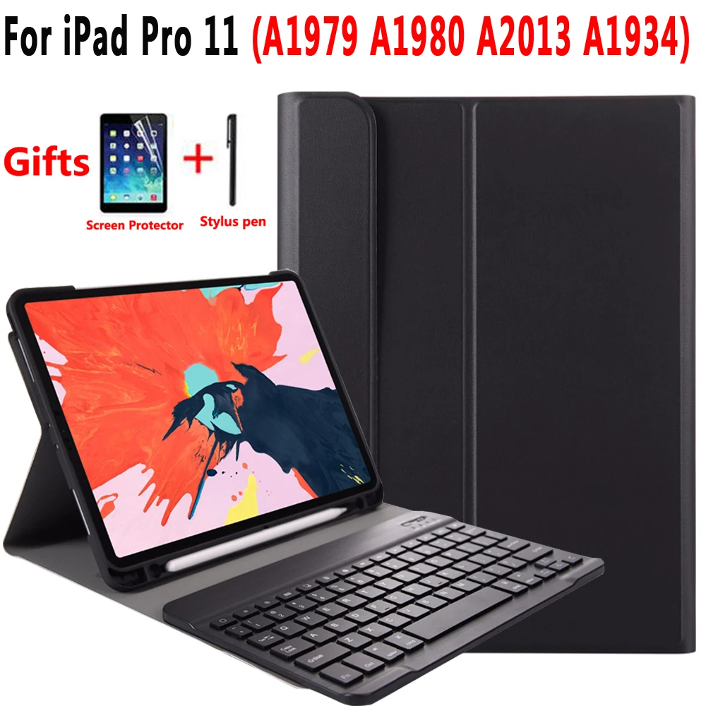 Чехол с клавиатурой для Apple iPad Pro 11 a797a8080a1934, чехол, чехол для смартфона, кожаный держатель для карандашей, корпус, Bluetooth клавиатура+ пленка+ ручка