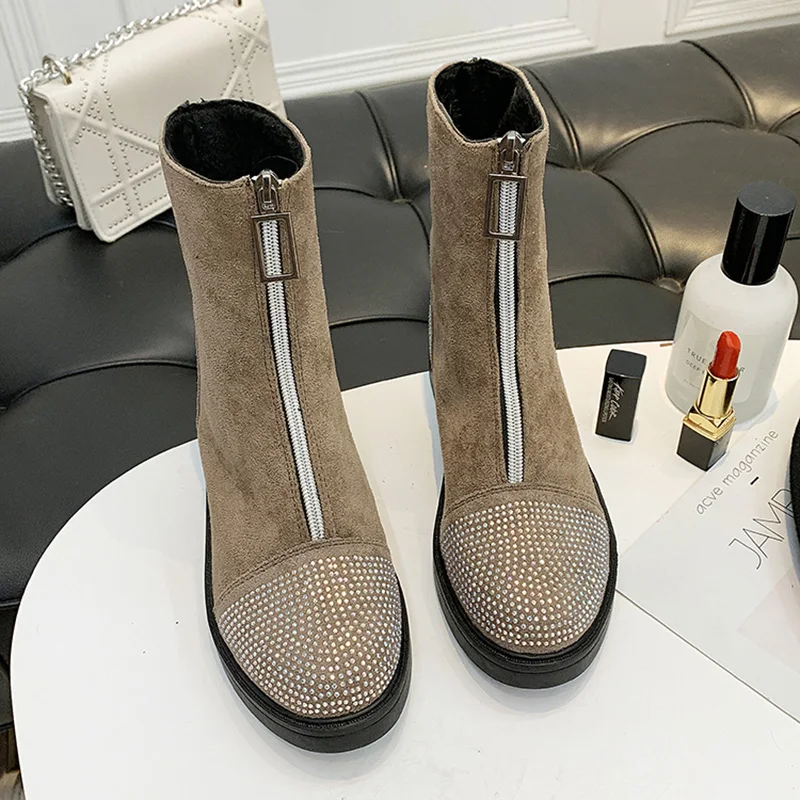 AGUTZM/зимние женские ботинки; водонепроницаемые ботинки martin на молнии спереди; женские ботильоны; эластичный со стразами; обувь; A435