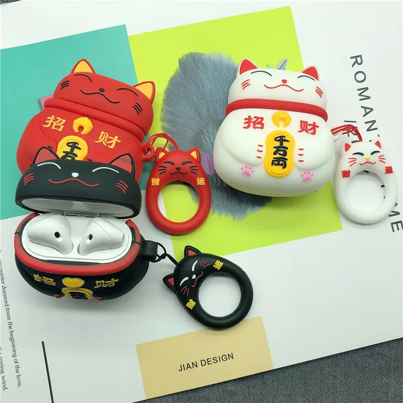 

2020 new cartoon cute lucky cat bluetooth headset protection box, suitable for the charging box with Airpods1 2