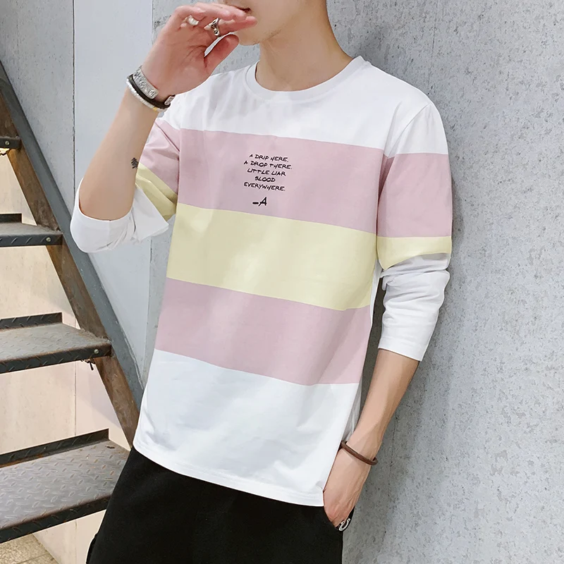 

3 Colors Spring Men's Long Sleeve T Shirt Harajuku Striped O-neck Streetwear Casual T-shirts Fashion Men Tee Tops Plus Size 4XL