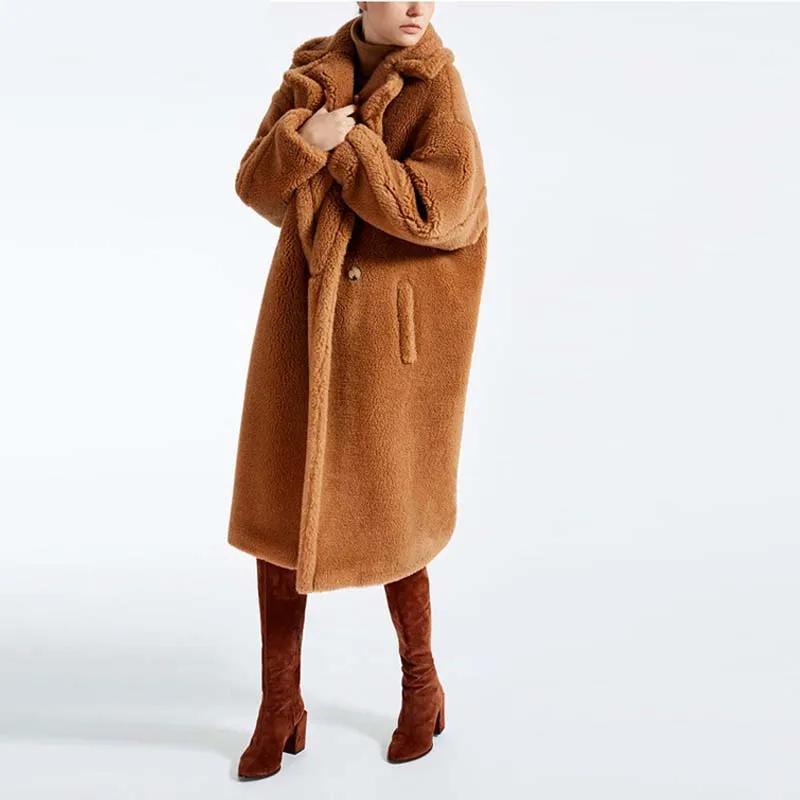 Khaki Color Зимнее пальто из искусственного меха для женщин, большие уличные куртки и пальто для девочек, пальто из овечьей шерсти, пальто из искусственного меха - Цвет: Khaki Color