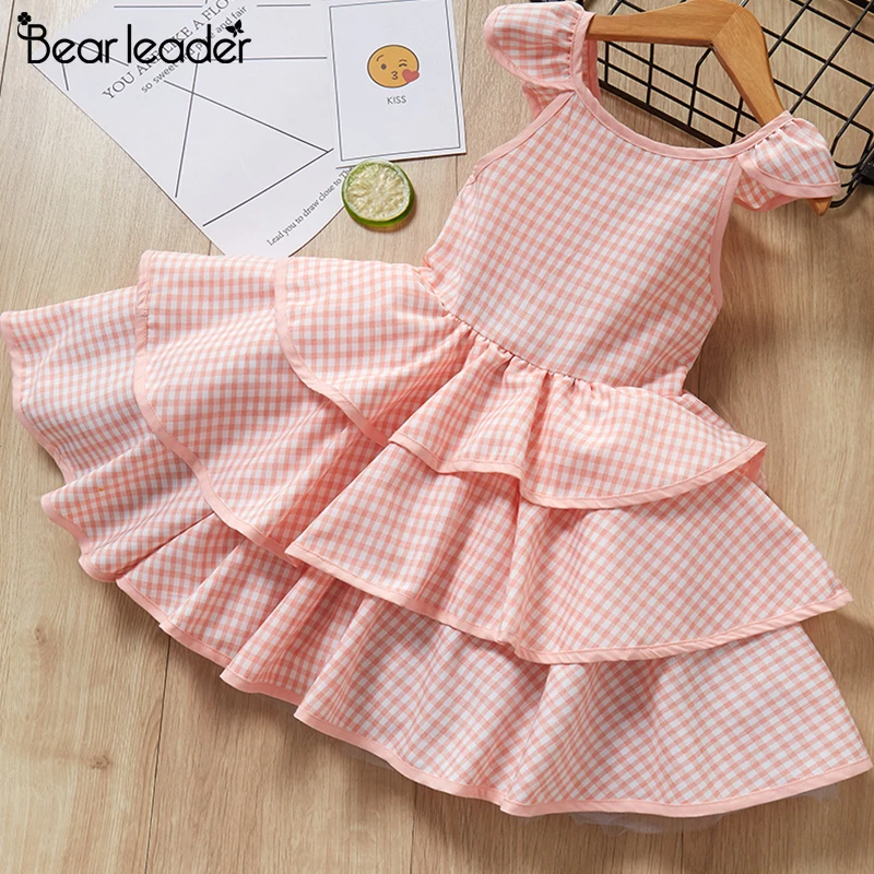Bear Leader Baby Girl Dress New Summer Kids Party Plaid Flying Sleeve Layer Girls Princess Children Clothing | Детская одежда и