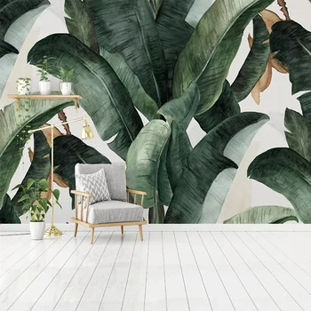 

3D Custom Photo Wallpaper Home Decor Retro Nostalgic Pastoral Hand Painted Banana Leaves Large Mural Living Room Wall Decoration