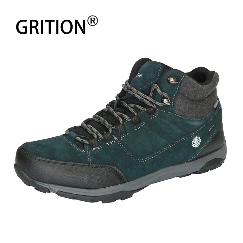 

GRITION Men Waterproof Hiking Shoes Cow Suede Male Climbing Mountain Shoes Winter Male Anti Slip High Top Green Trekking Boots