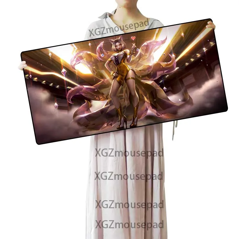 XGZ Anime Sexy Fox Animal Large Gaming Mouse Pad Black Lock Edge Custom Home Computer Table Mat Non-slip Washable Carpet Xxl