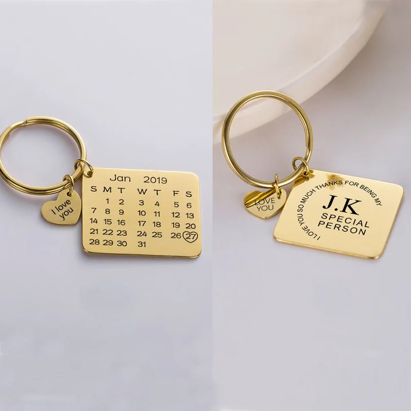 Engraved Calendar Keychain, Date Keychains for Women Anniversary Keychain, Keychain Heart Date Key ring