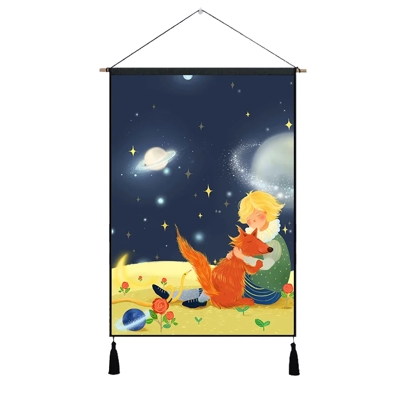 Маленький принц Be Brave to Love Le Petit Prince подвесная ткань хлопок линия живопись плакат домашняя декоративная настенная вешалка гобелен подарок - Цвет: Белый