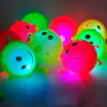 

2020 New Cute Flash Led Bouncy Balls Glowing Smile Soft Rubber Ball Toy Luminous Jump Fluffy Ball Toys Color Random