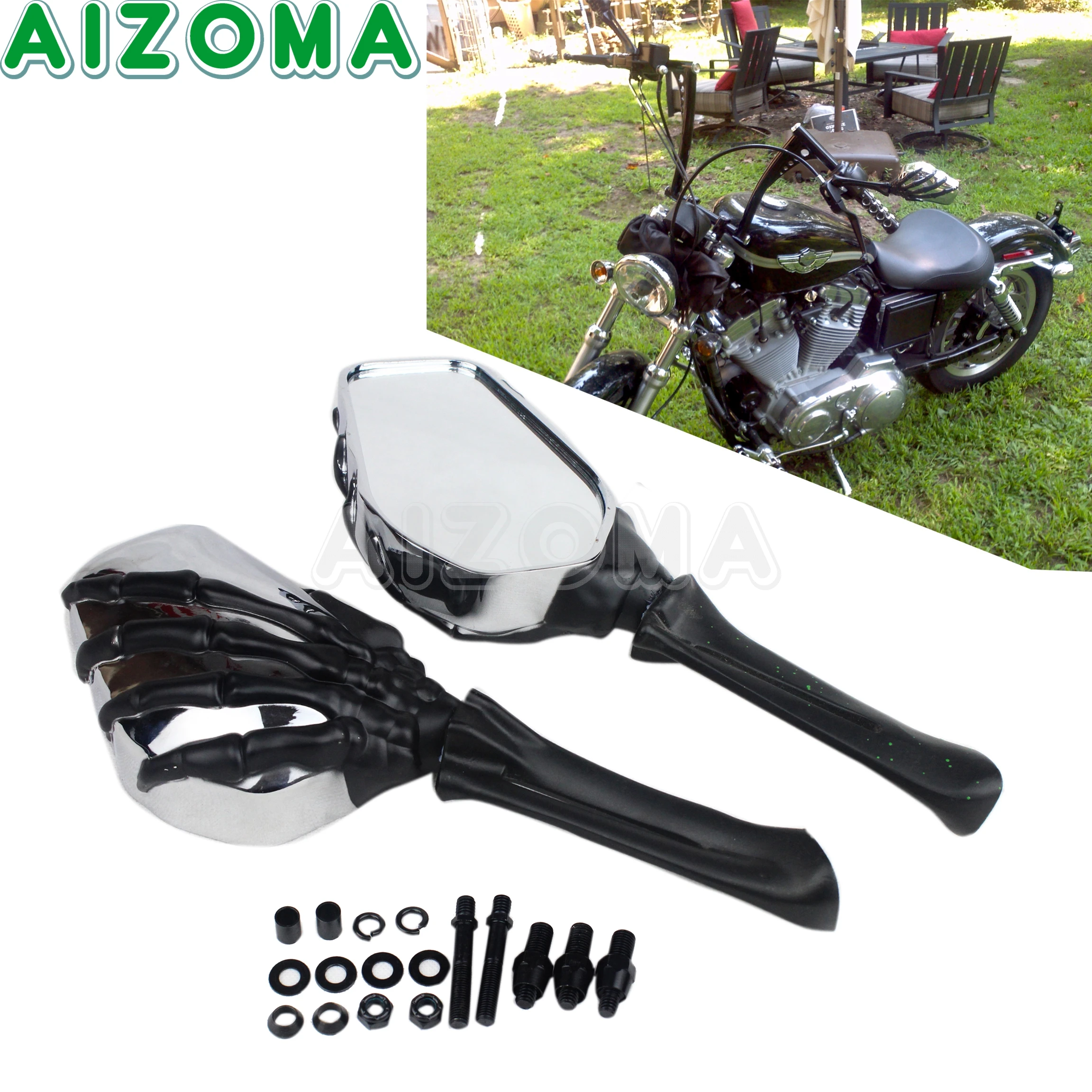 Black Motorcycle Skeleton Hand Rear View Mirrors For Harley Davidson Road King A 