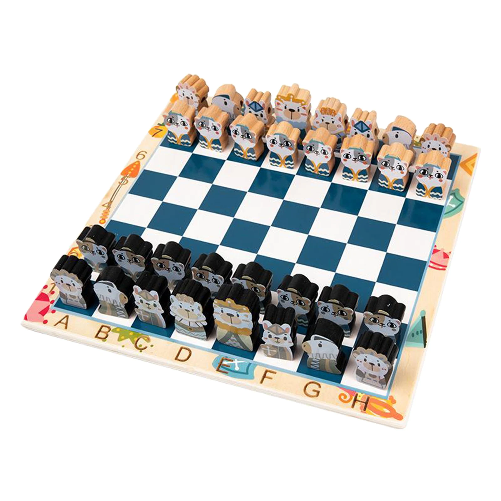 Vintage Chess Game Cartoon Wooden Chessman Chessboard Set Board Game 30 X 30