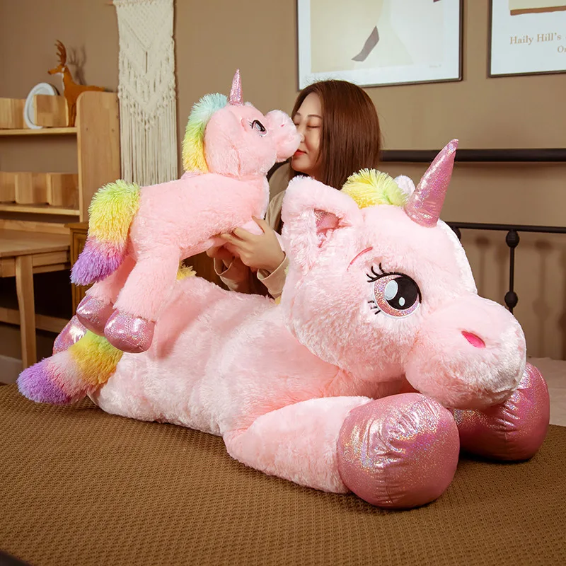 1Pcs 45/60/80/100cm Kawaii Giant Unicorn Plush Toy Soft Stuffed Plush Doll Colorful Horse Toys For Children Girl Birthday Gifts