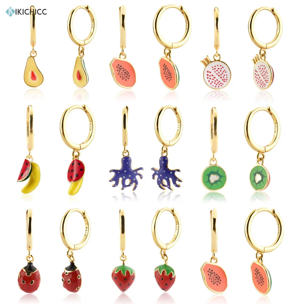 Kikichicc 2021 Argento Sterling 925 Nuovi Frutti Orecchini A Goccia Aros Pulpo Aros Papaya Circle Loop Rock Punk Clip Di Gioielli Estivi
