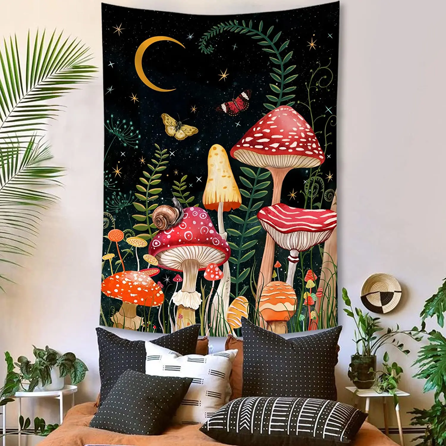 Mushroom Moon Star Tapestry Bohemian Wall Hanging for Bedroom Decor tapestry decorations