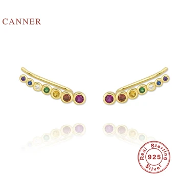 

CANNER Single Row Of Colored Ear Hooks Clip Earring 100% 925 Sterling Silver Zircon Earrings For Women Jewelry Aretes De Mujer