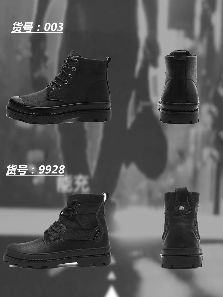 

2018 New Style Martin Boots Large Size MEN'S SHOES Worker Boot plus Velvet Mid-top Boots Autumn & Winter Black And White with Pa