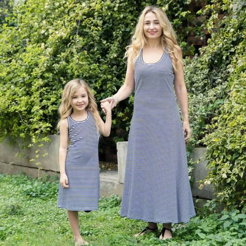 

New Family Wear Striped Dress Mother Daughter Dresses O-Neck Sleeveless For Daughter Clothes For Mom And Son Matching Clothes