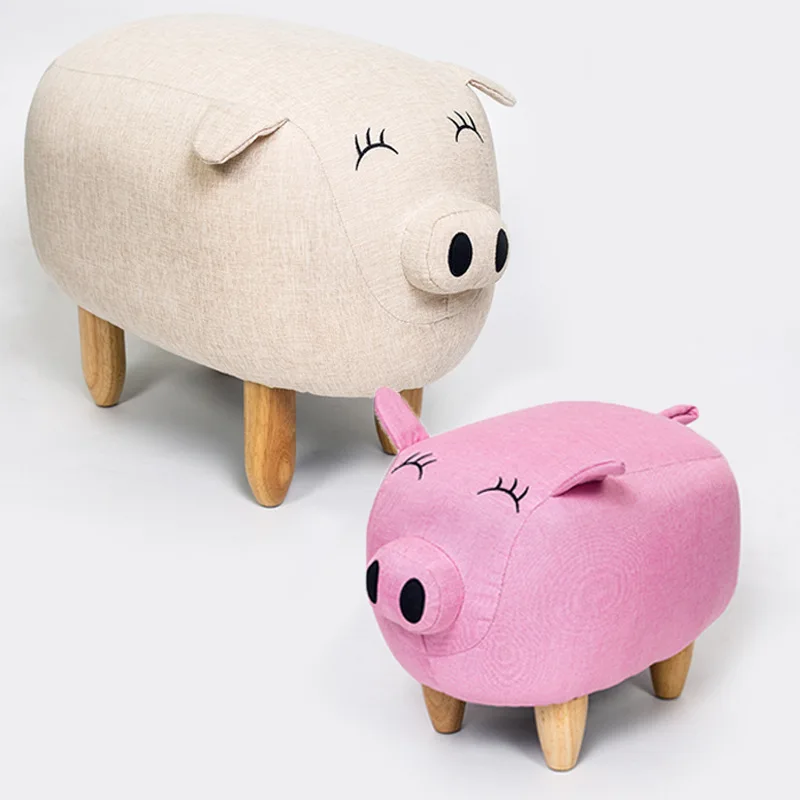 

Lovely Pig Shape Child Chair Creative Kids Baby Couch Footstool Bench Sofa With Cotton Linen Fabric Small Sofa Bedroom Furniture