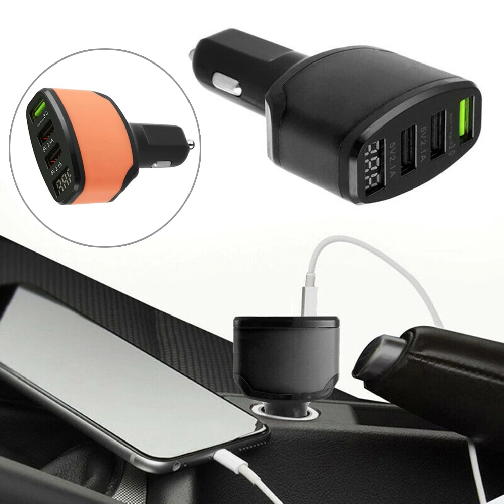 Мини-устройство для автомобиля с двумя портами USB Зарядное устройство 3-Порты и разъёмы Переходник USB для зарядки в машине светодиодный Дисплей QC 3,0 быстрой зарядки 12-24V Универсальный