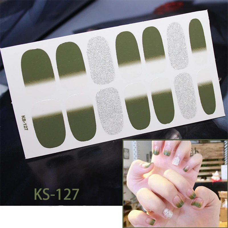 KS-127 Lamemoria 14 типсов клей для накладных ногтей стикер DIY маникюр Снежинка Блестящий лак для ногтей с блестками полоски Обертывания Аксессуары - Цвет: KS-127