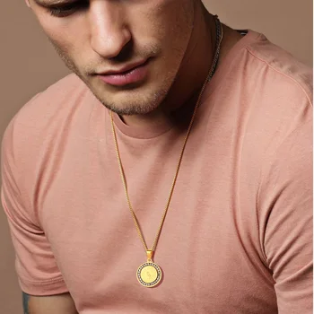 Men's Bible Verse Prayer CZ Necklace Christian Jewelry Gold Stainless Steel Praying Hands Coin Medal Pendant Necklaces
