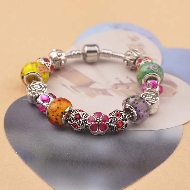 Женский браслет pulseras mujer с кристаллами и бусинами, очаровательные ювелирные изделия, серебряные DIY Браслеты, Женская повязка, регулируемая цепочка
