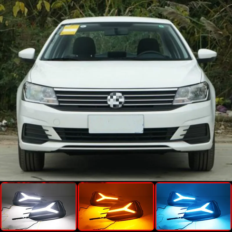 

1 пара светодиодный DRL Дневной светильник для Volkswagen VW Lavida 2019 с желтым Trun сигнал светильник синий ночника