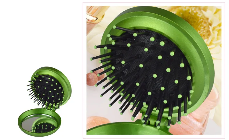 Makeup Mirror with Comb travel Portable folding mirror massage comb round flat mirror massage comb Makeup Tool logo printing