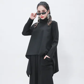 

LANMREM 2020 New Spring Turtleneck Solid Color Pullover Sweatshirt Women Streetwear Loose Casual Batwing Sleeve Tops Tide PC999
