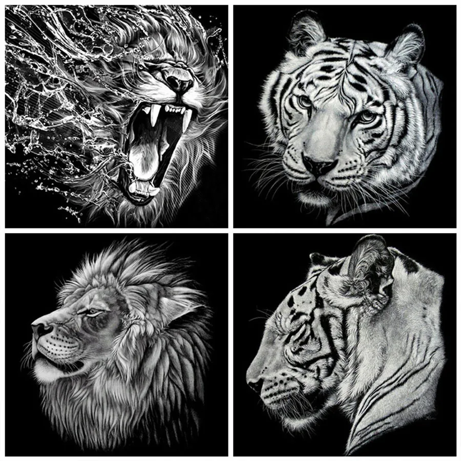 wild animal diy Diamond Painting 5d Handmade Gift Mosaic Cross Stitch black white tiger lion diamond Embroidery Home Decor | Дом и сад