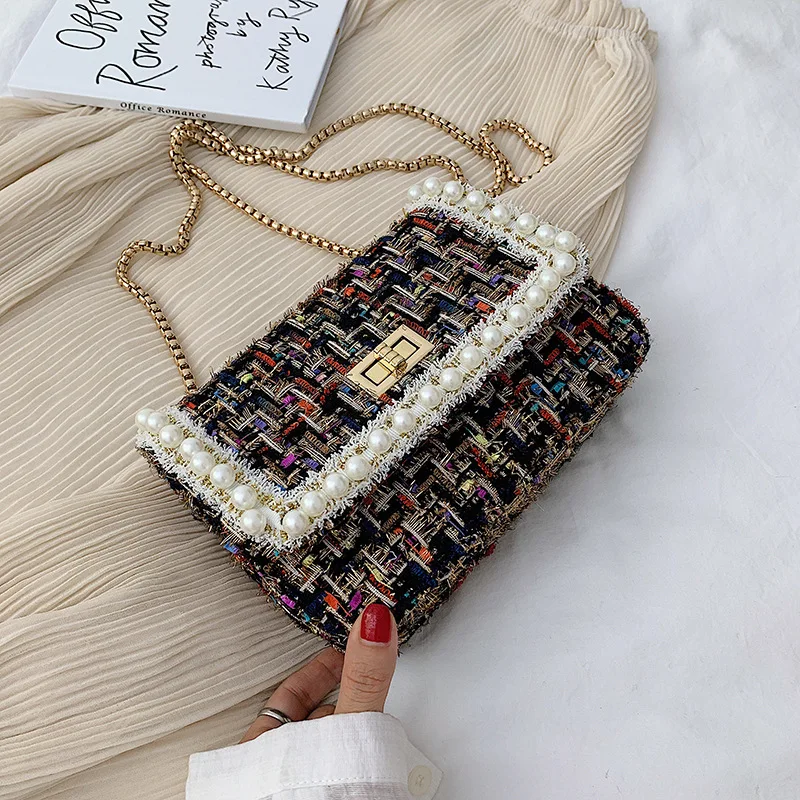 

Fairy Small Bag 2020 New Style Fashion Korean-style Versatile Shoulder Bag Chain Autumn And Winter Furry Woolen Cloth Pearl Squa