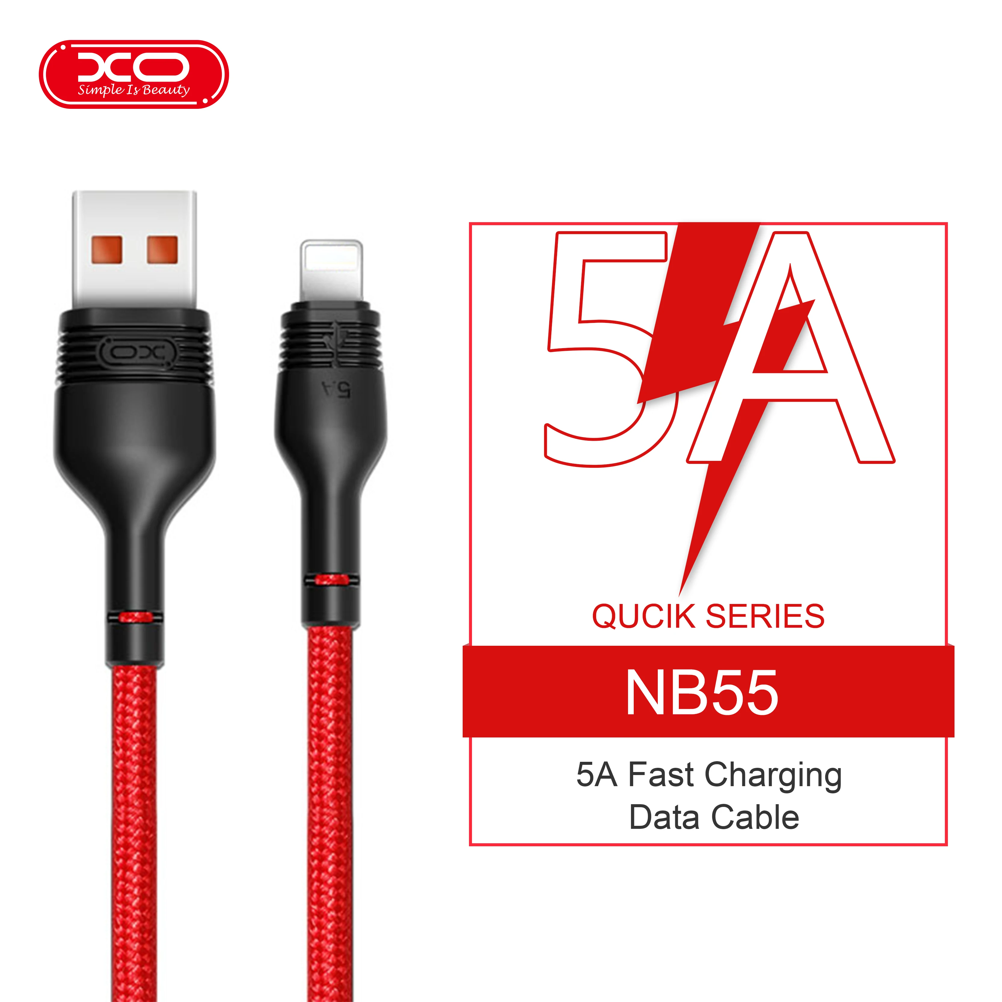 

XO 5A USB Data Cable for iphone 6 7 8 S XR XS ipad Quick Charge for Ipad air min 2 3 USB Fast Charger Red black data cable