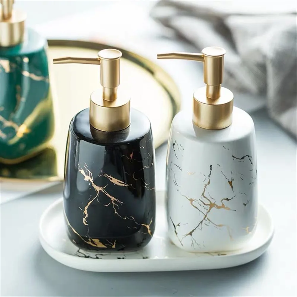 260/350ML Luxury Ceramic Hand Sanitizer Bottle Marble Bathroom Shampoo Bottles Household Lotion Press Bottle Toilet Decoration