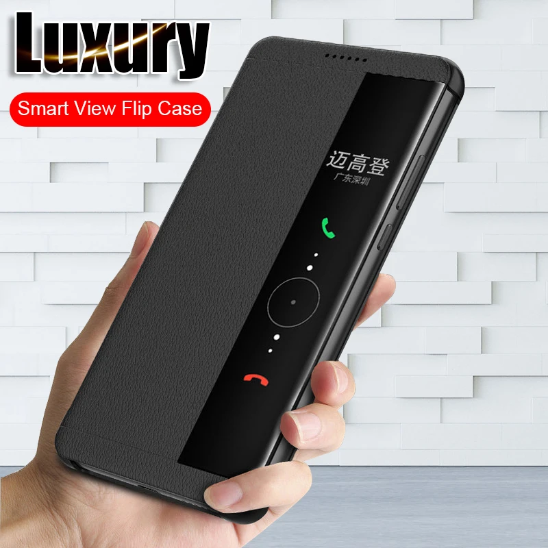 

Luxury Leather Flip Case On The For Samsung Galaxy S9 S8 Plus Shockproof Cover For Samsung S10 Plus S10e Smart View Phone Case