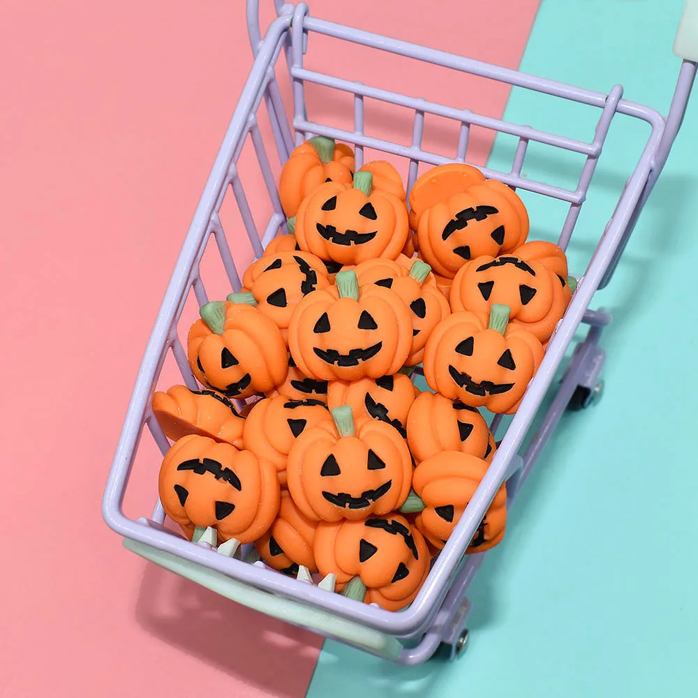20Pcs Cute Halloween Pumpkin Flatback Resin Cabochon Scrapbook Embellishment Craft Decoration Parts Doll House Accessories