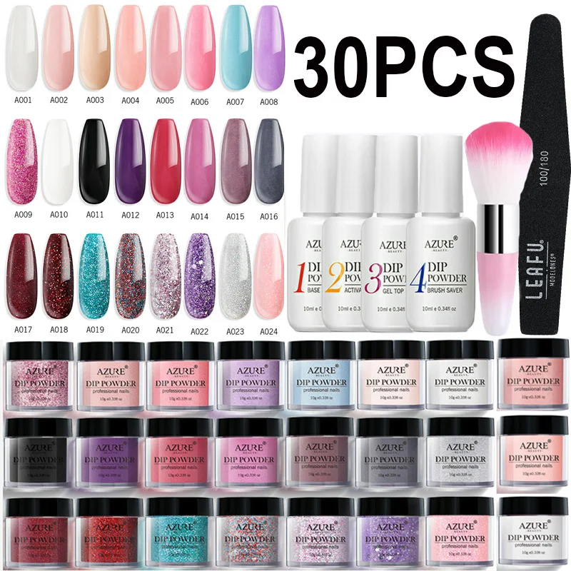 AZURE BEAUTY 30Pcs/Lot Full Set Gradient Color Dipping Powder Nail Art Brush Holo Glitter Dip Kit | Красота и здоровье