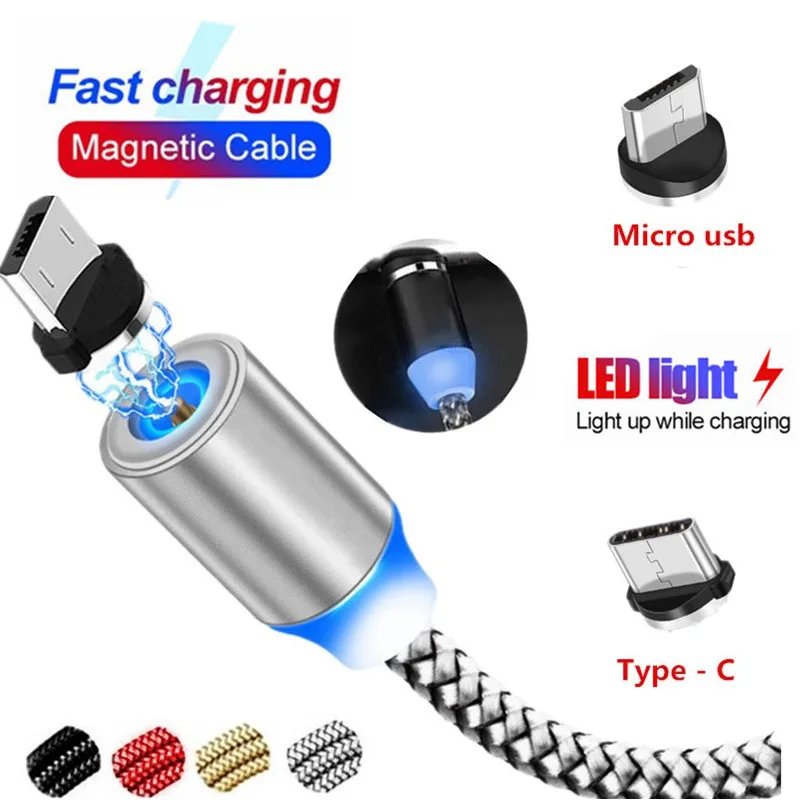 

1M Fast LED Magnetic USB Cable for Huawei Y5 Y7 Y6 Prime 2018 Y9 2019 Honor 7A 7C 6C 7S 8S Honor 8 9 10 Lite charger cable cord