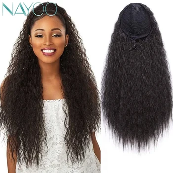 

Nayoo Long Afro Kinky Curly Drawstring Ponytail Extension 22Inch Synthetic Hair For Women Brown High Temperature