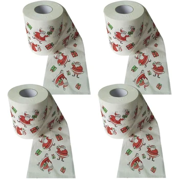 

2 Layers 10 Rolls Merry Christmas Hand Roll Paper Santa Printing Roll Paper
