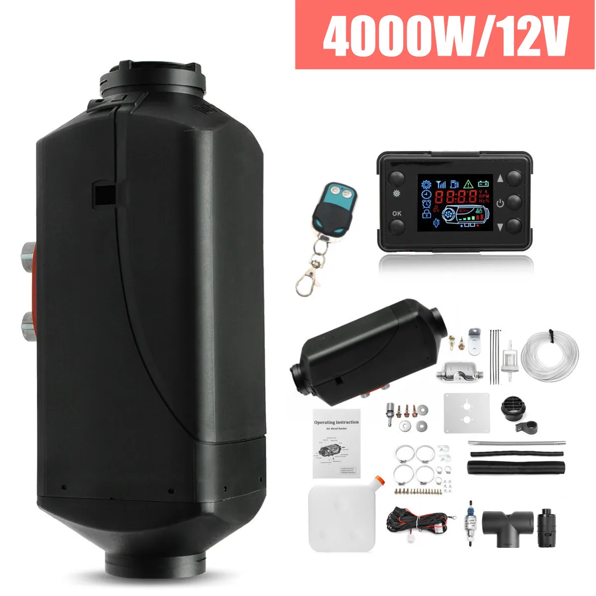 Hcalory обогревателя автомобиля 12V 4000W ЖК-дисплей монитор дизелей подогреватель топлива одно отверстие для лодки автобуса с пультом дистанционного управления Управление+ глушитель