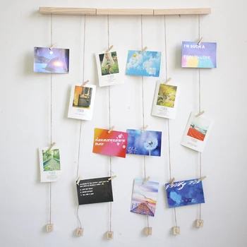 

Picture Frame Kit Decorative Home Holder Artwork Organizer Bedroom Wooden Backdrop Wall Hanging With 25 Clip DIY Display Pendant