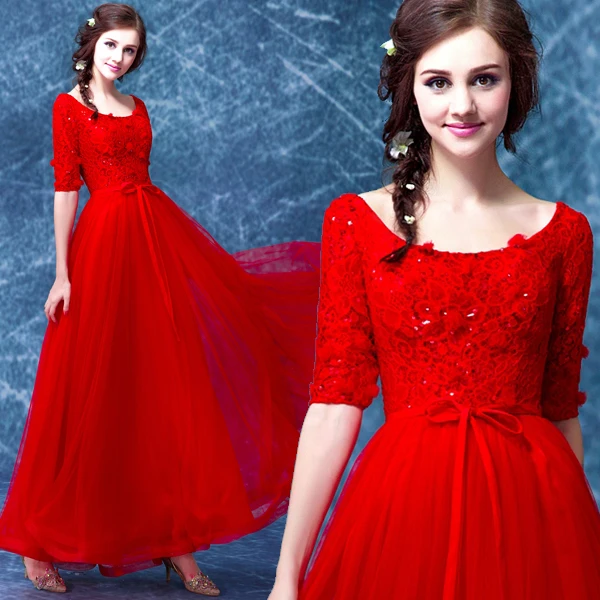 

flowers sequined robe de soiree cap sleeve Evening Dress 2015 vestido longo red lace half sleeve long prom dresses Formal gown