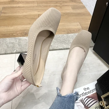 

2020 Spring Summer New Style Korean-style Fashion Shoes Elegant Knitted Comfortable Chunky-Heel High-Heel Square Head Shoes