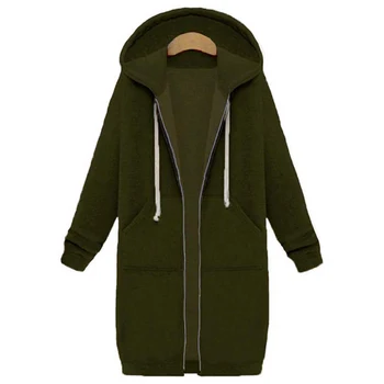 Autumn Casual Women Long Hoodies Sweatshirt Coat Zip Up Outerwears Hooded Jacket Winter Pockets Plus Size Outwear Tops 2