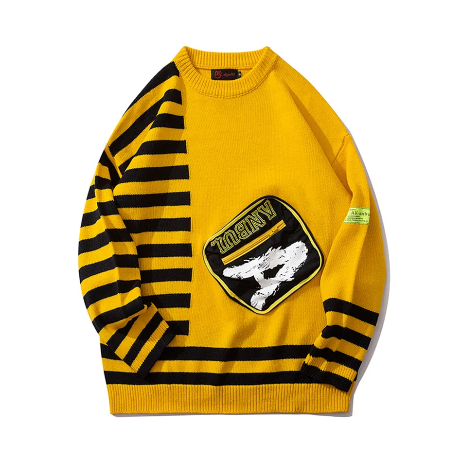 

Letter Print Sweater Couple 2019 New Autumn Original Streetwear Fashion Hip Hop Stripes Men Pull Homme High Quality Sweater